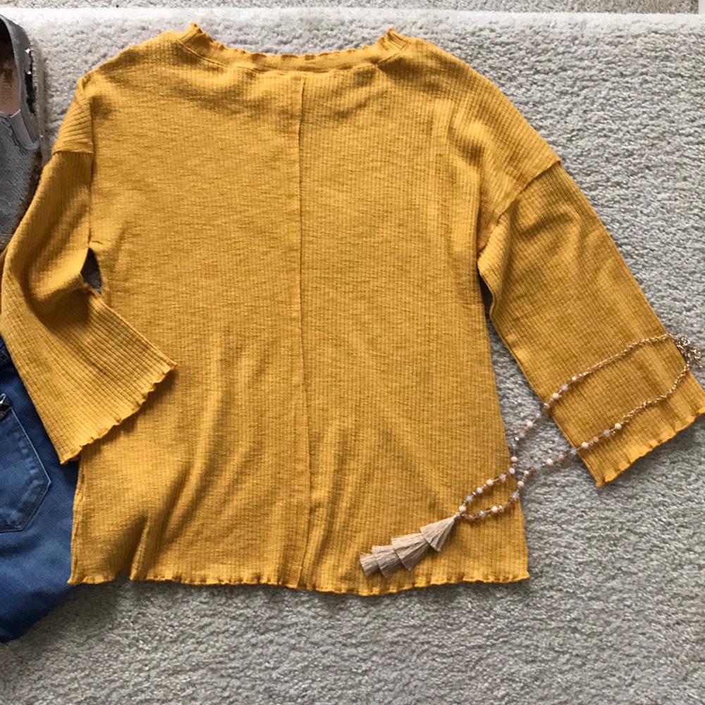 Mustard Color 3/4 Sleeve Tunic Top - Picture 6 of 7
